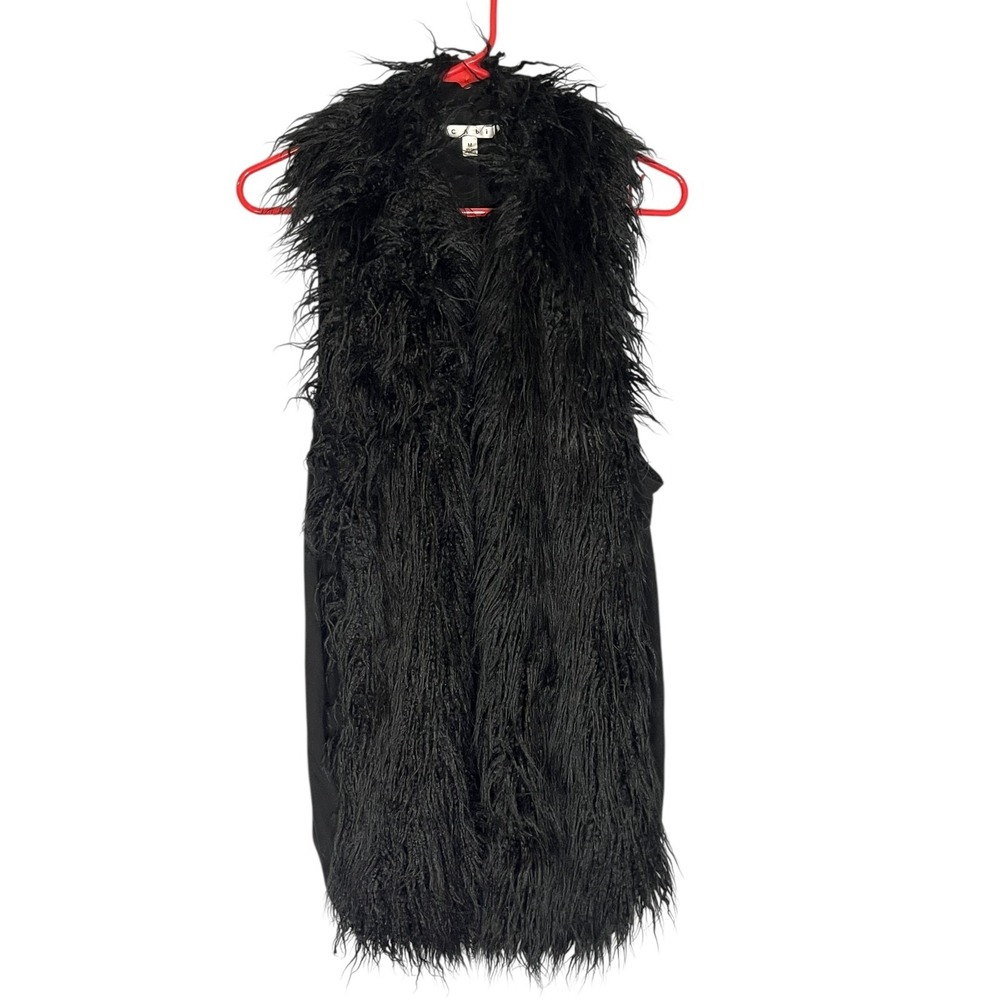 CAbi Women's Black Fuzzy Front Faux Fur Vest M Asymmetrical